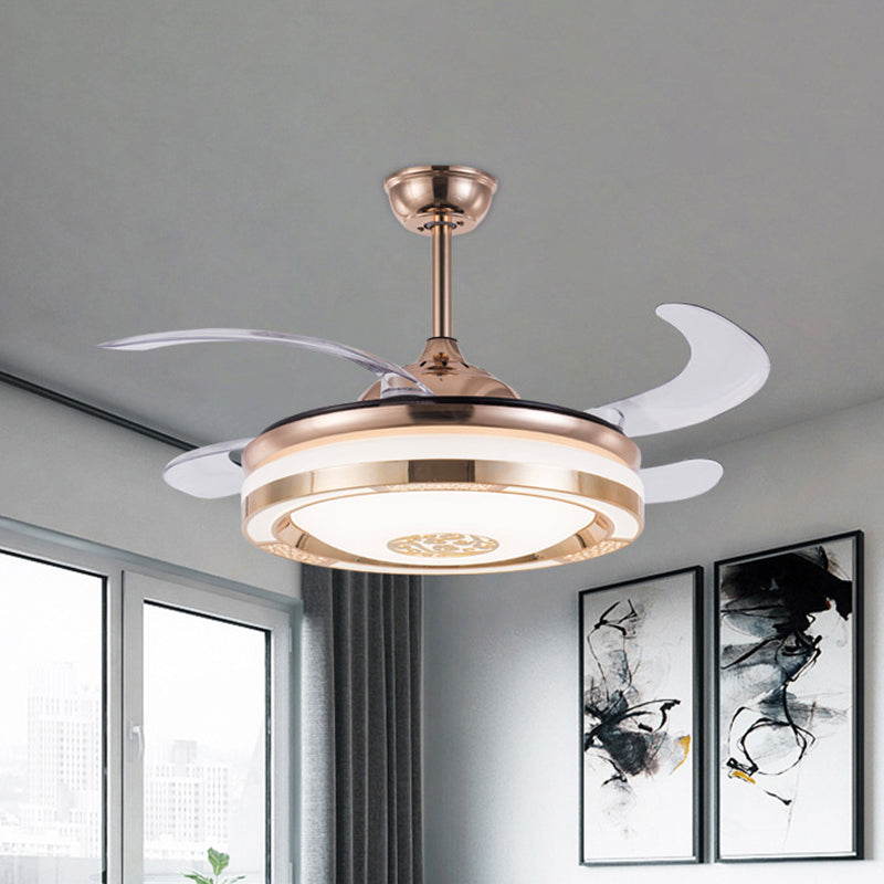 Simplicity LED Semi Flush Gold Circular 4-Blade plafondventilator Lichte armatuur met acrylschaduw, 19 "breed