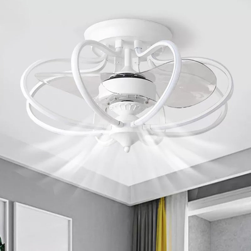 Metallic Caged Hanging Fan Light Contemporary 25,5 "Wide LED Semi Flush, 2 Klingen