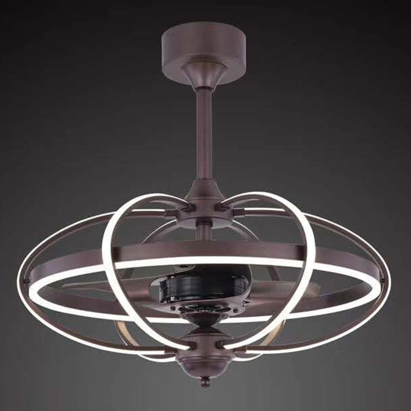 3-blade kooi metalen semi-spoelplafondlicht eenvoudig 25,5 "brede led koffiehangende ventilatorlamp