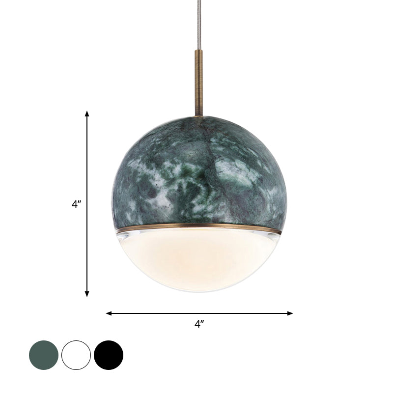 Spherical Dining Room Hanging Light Marble 1 Bulb 4"/6" Wide Nordic Down Lighting Pendant in Black/White/Green