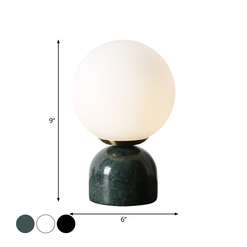 Servizio di notte semplice a sfera Light Milky Glass 1 Lampada da comodino con piedistallo in marmo nero/bianco/verde