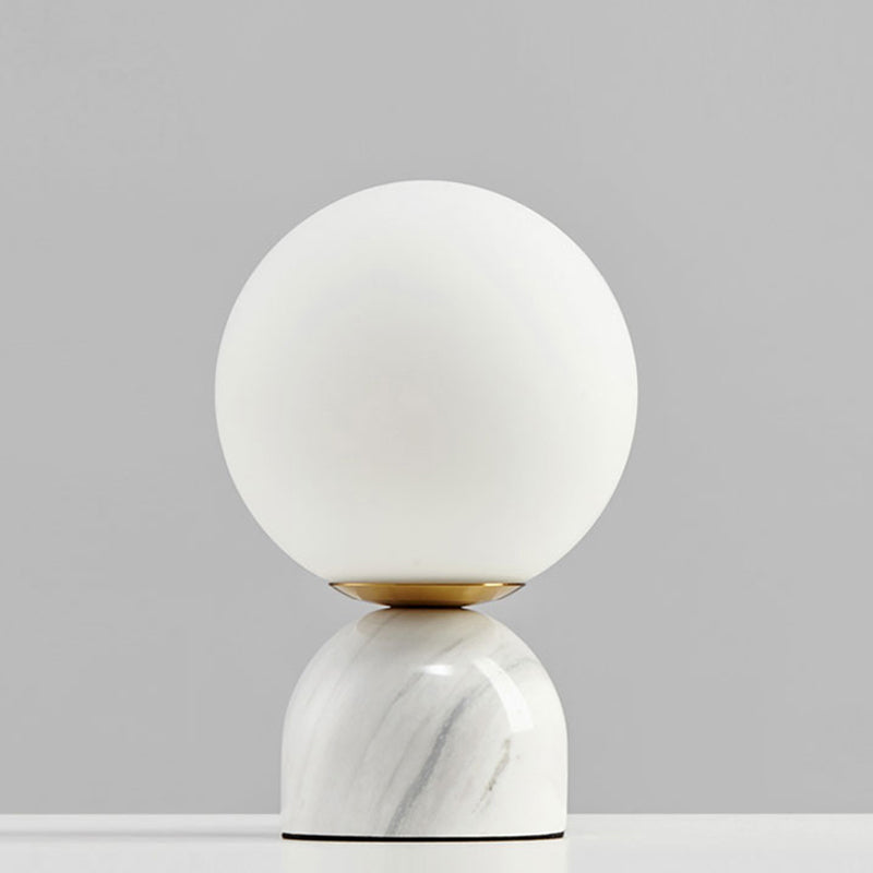 Servizio di notte semplice a sfera Light Milky Glass 1 Lampada da comodino con piedistallo in marmo nero/bianco/verde