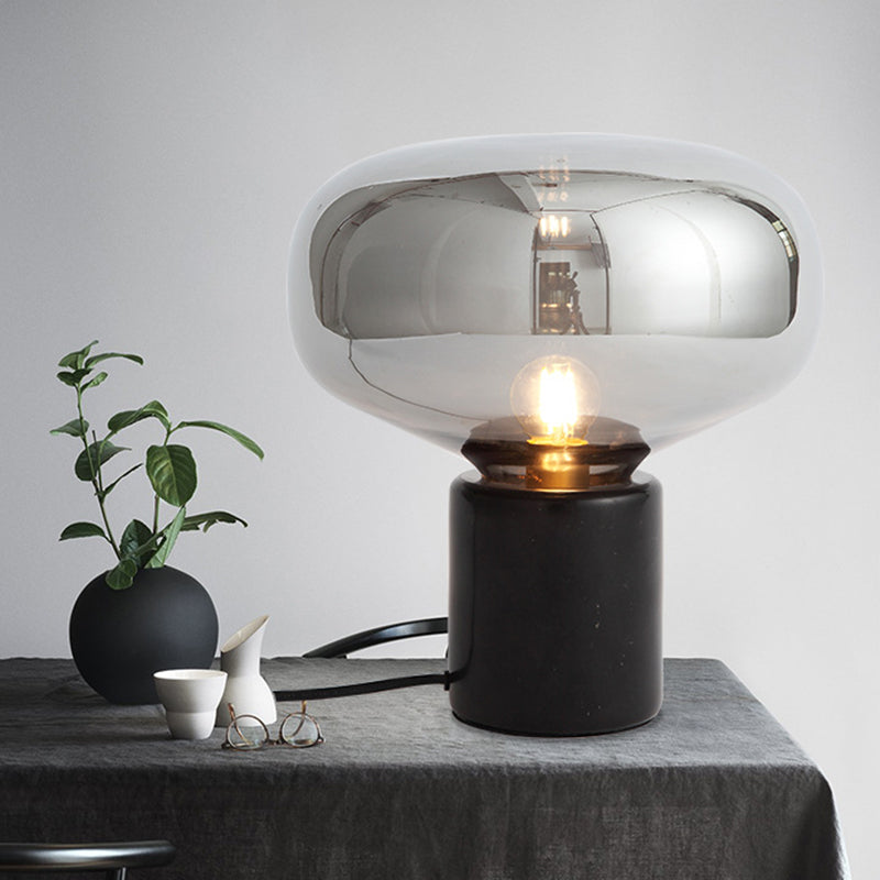 Verre en verre ovale de lampe de table de table 1 Lumière de chevet de bulbe en noir, 9,5 "/ 13" Largeur