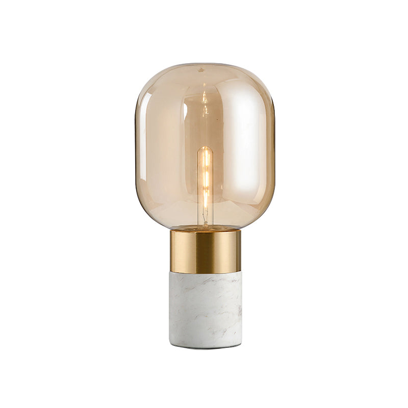 Capsule Night Stand Light Lampada da comodino per comodino ambra post-moderna in vetro singolo in nero/bianco