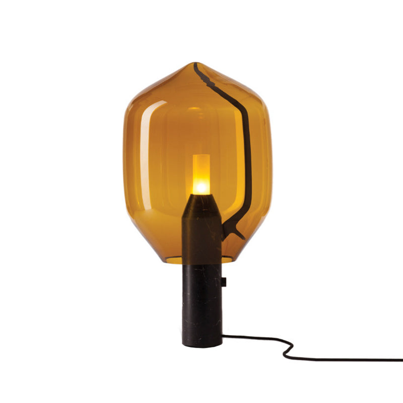 Lampada da comodino con bocciolo di fiore bianco e nero dal design creativo, lampada da tavolo singola con paralume in vetro ambra/grigio fumo