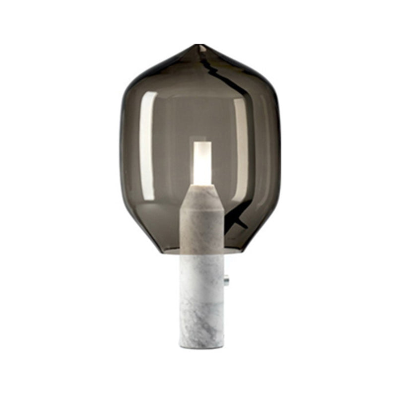 Lampada da comodino con bocciolo di fiore bianco e nero dal design creativo, lampada da tavolo singola con paralume in vetro ambra/grigio fumo