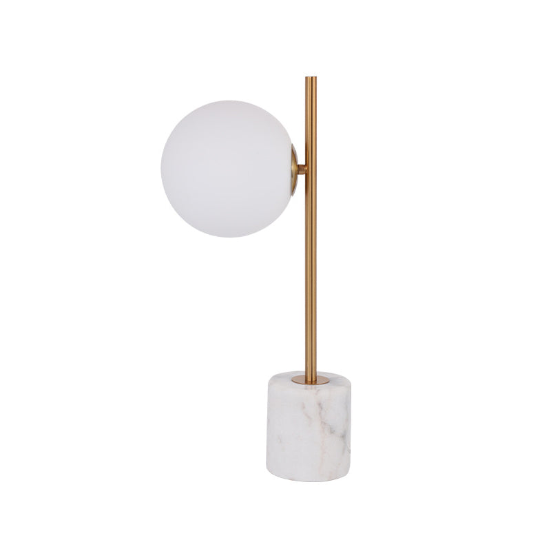 White Glass Ball Night Lamp Simple Single-Bulb Table Stand Light with Brass Pole and Marble Base