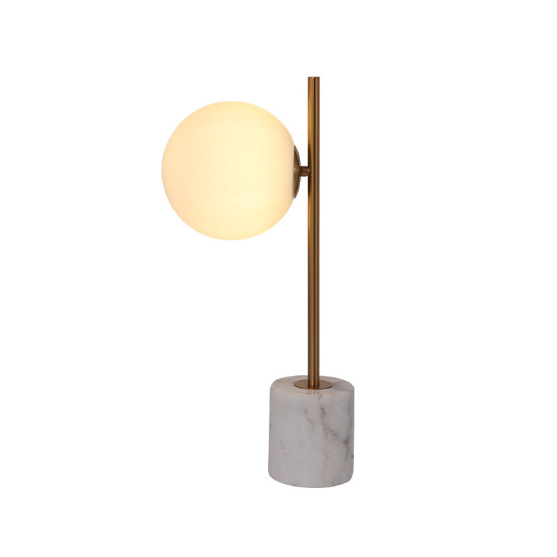 White Glass Ball Night Lamp Simple Single-Bulb Table Stand Light with Brass Pole and Marble Base