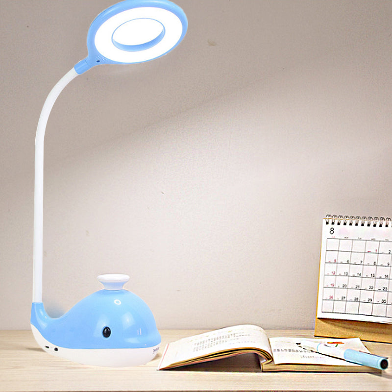 Luz de escritorio azul encantador portátil con ballena 1 luz de lectura de la cabeza con puerto de carga USB para dormitorio