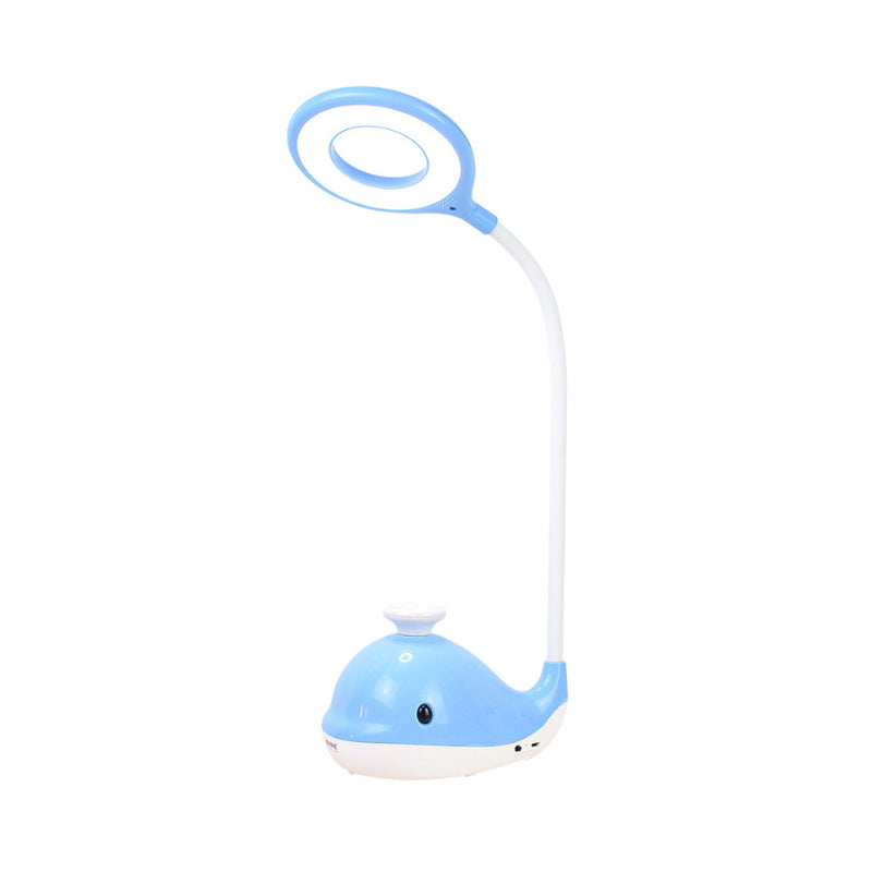 Portable Lovely Blue Desk Light with Whale 1 Head Reading Light with USB Charging Port for Dormitory