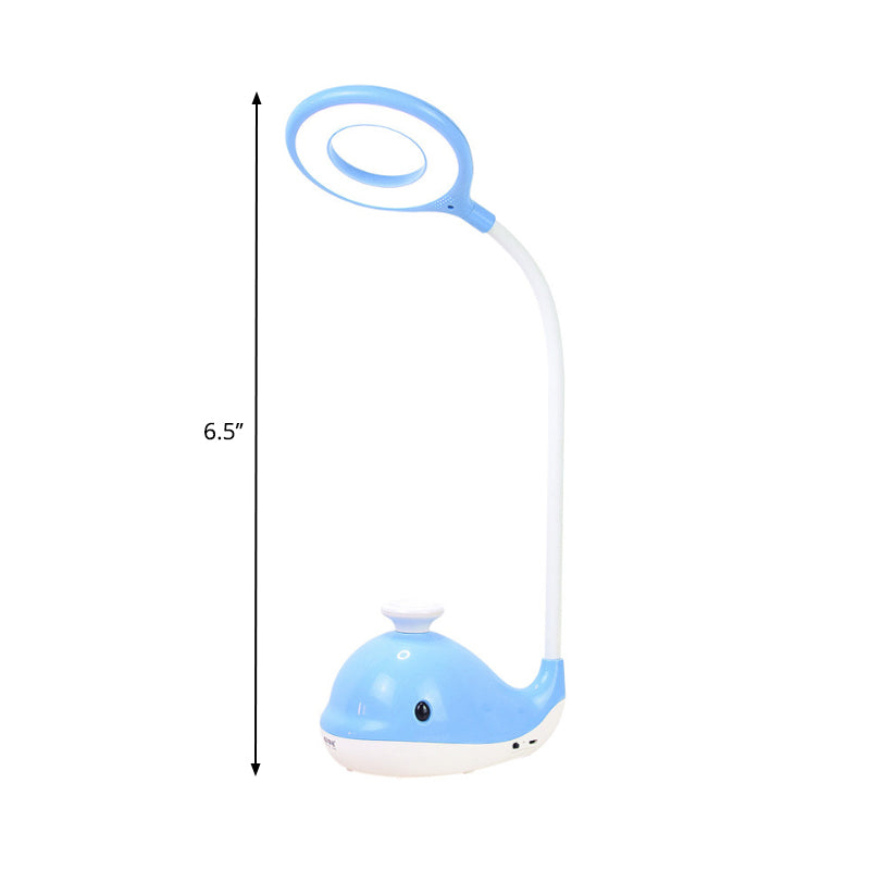 Portable Lovely Blue Desk Light with Whale 1 Head Reading Light with USB Charging Port for Dormitory