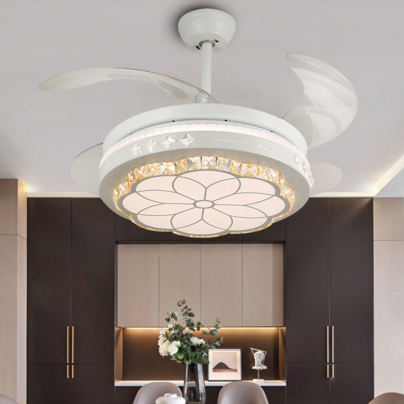 Lampada da ventola a ciondolo di fiori larga da 19 "Moderno soggiorno LED LED LED ALIMINE A MONTRO A Monti in bianco con 4 lame
