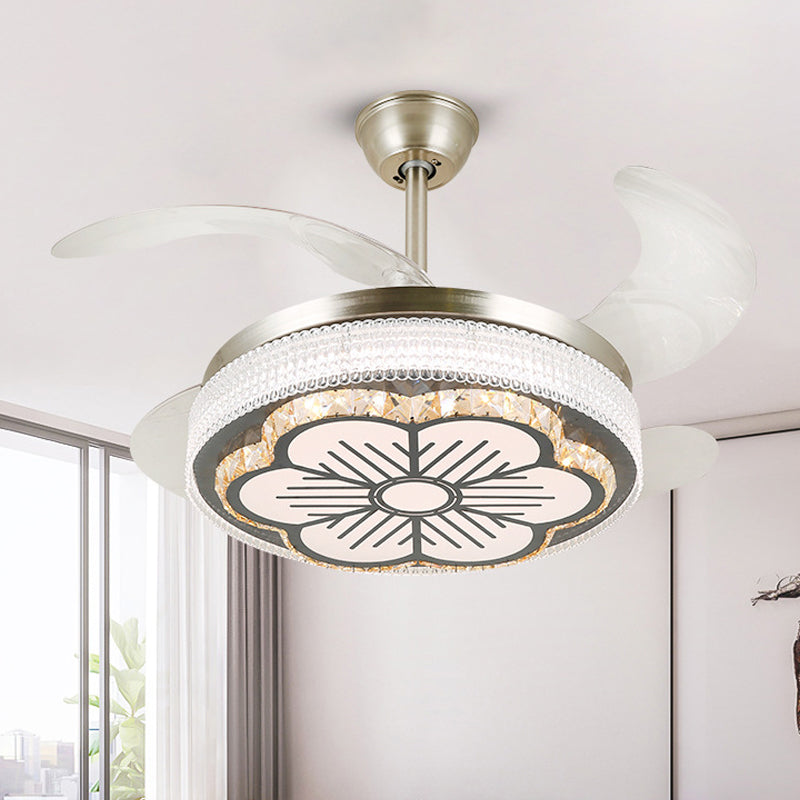 Kristallstufte 4-Blade-Halbblöcke Deckenleuchte LED Hanging Lüfterlampe in Silber, 19 "breit
