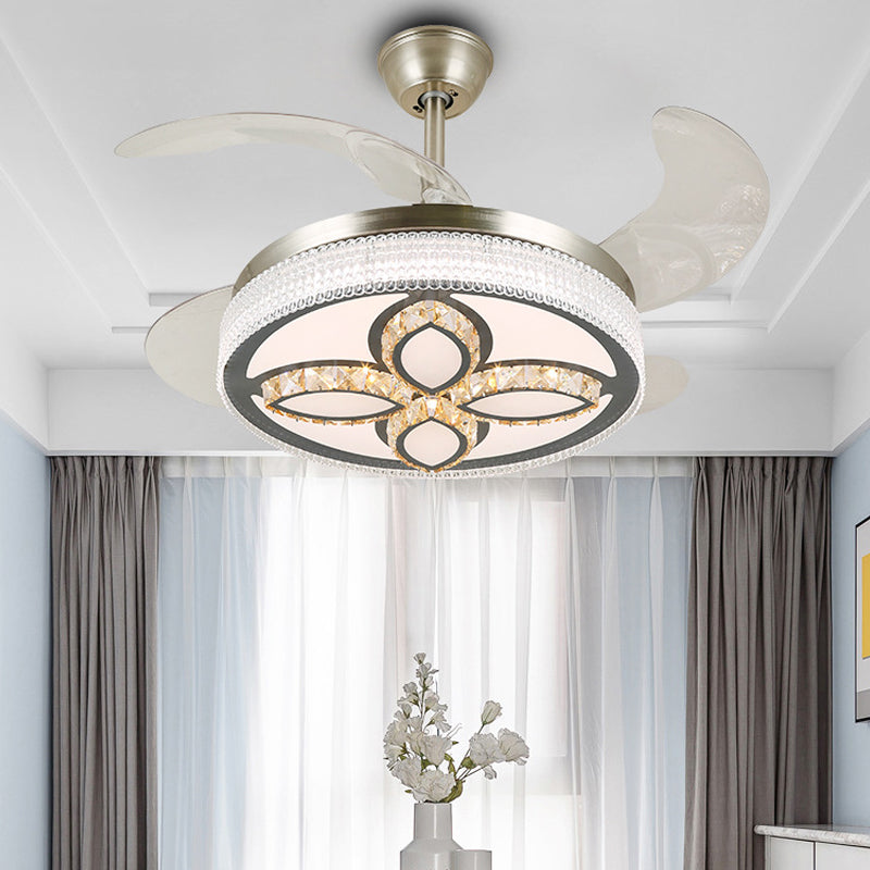 Kristallstufte 4-Blade-Halbblöcke Deckenleuchte LED Hanging Lüfterlampe in Silber, 19 "breit