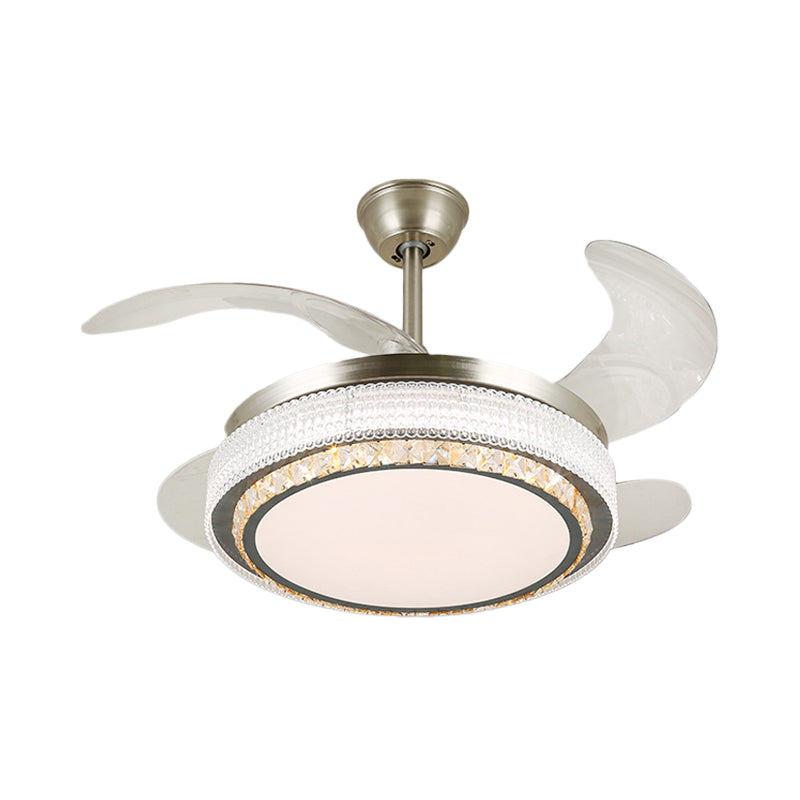 Kristallstufte 4-Blade-Halbblöcke Deckenleuchte LED Hanging Lüfterlampe in Silber, 19 "breit