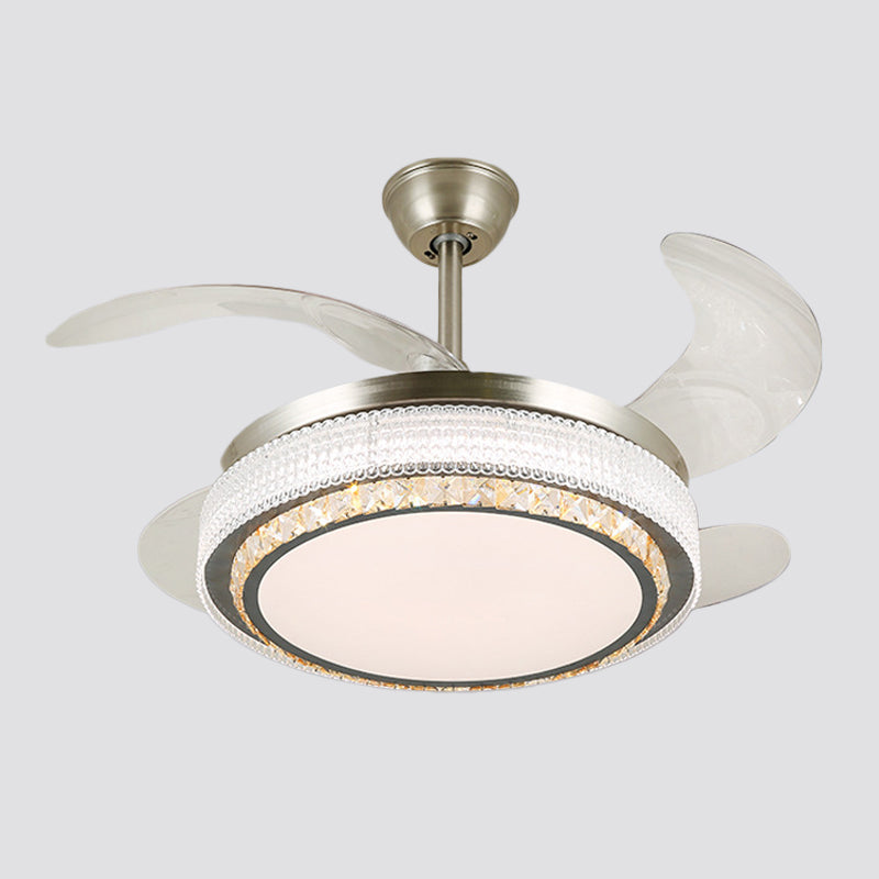 Kristallstufte 4-Blade-Halbblöcke Deckenleuchte LED Hanging Lüfterlampe in Silber, 19 "breit