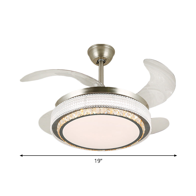 Kristallstufte 4-Blade-Halbblöcke Deckenleuchte LED Hanging Lüfterlampe in Silber, 19 "breit