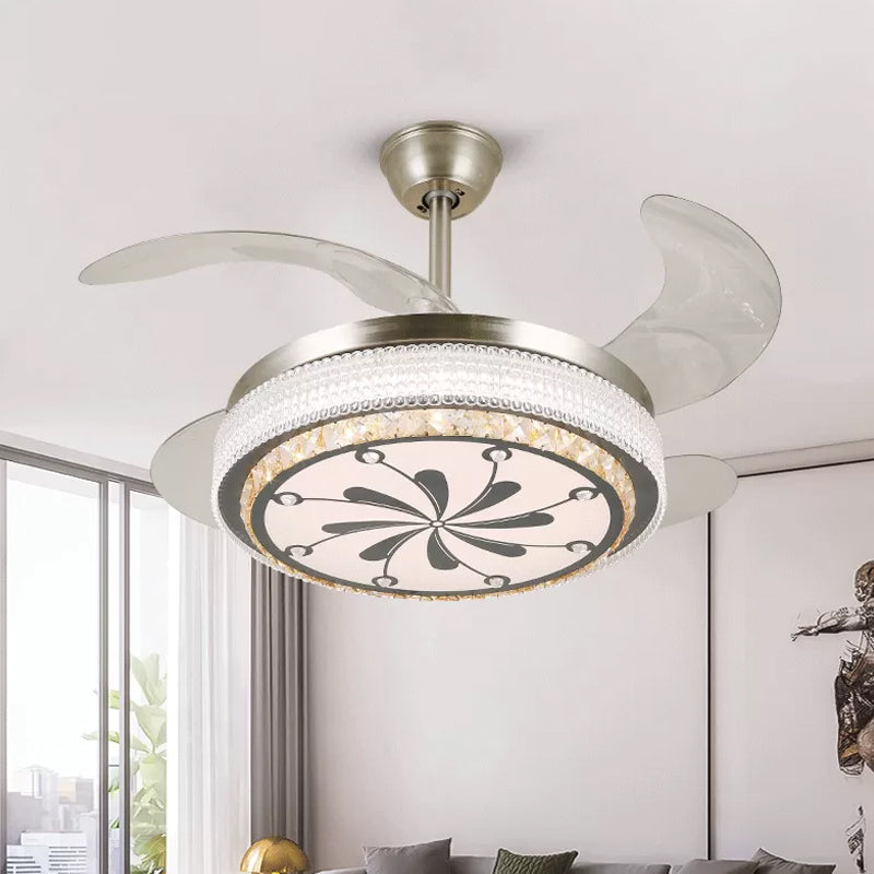 Kristallstufte 4-Blade-Halbblöcke Deckenleuchte LED Hanging Lüfterlampe in Silber, 19 "breit