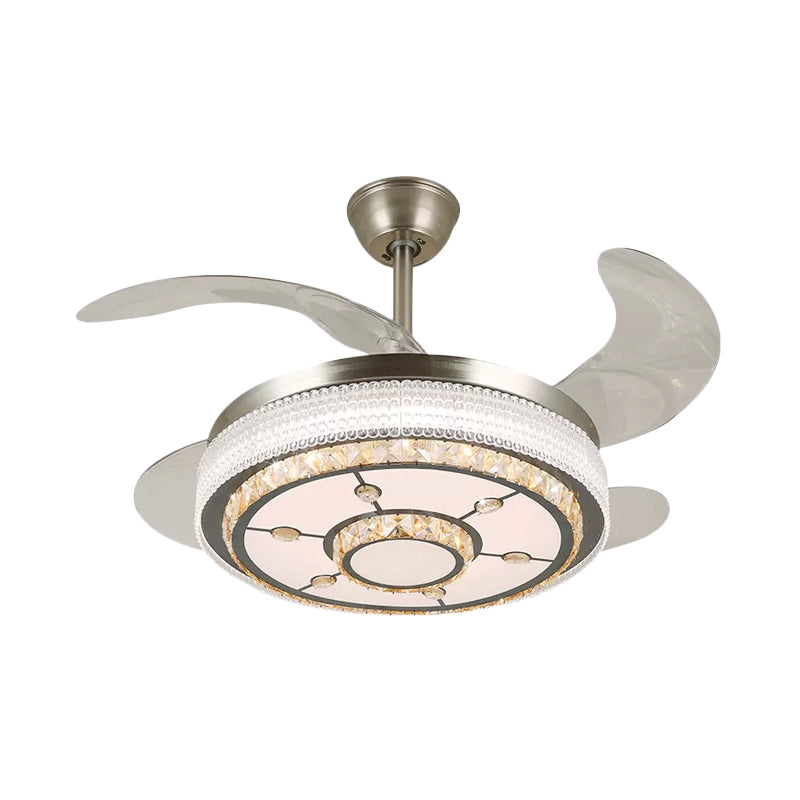 Kristallstufte 4-Blade-Halbblöcke Deckenleuchte LED Hanging Lüfterlampe in Silber, 19 "breit