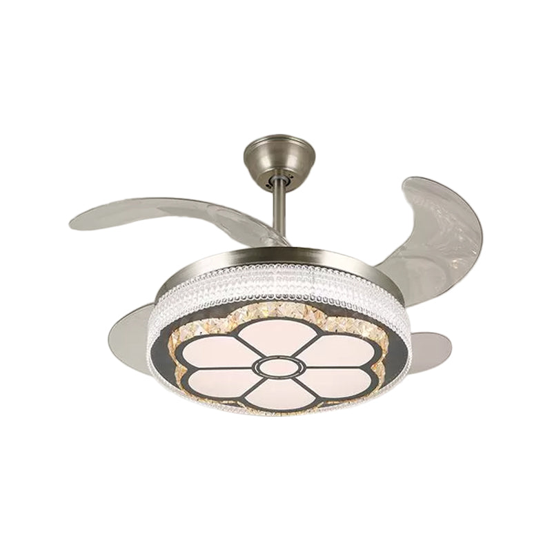 Kristallstufte 4-Blade-Halbblöcke Deckenleuchte LED Hanging Lüfterlampe in Silber, 19 "breit
