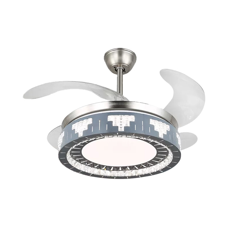 4-Blade-Facett-Kristall-Runde Anhänger Lüfter Licht Moderne LED Silber Semi Mount Lighting, 19 "breit