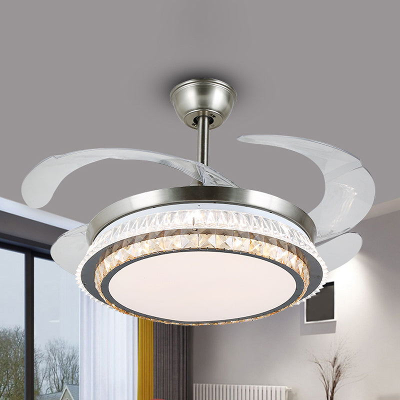 Silberschicht 4 Blades Halbflush Mount Modernismus LED Crystal Anhänger Lüfterleuchte, 19 "breit