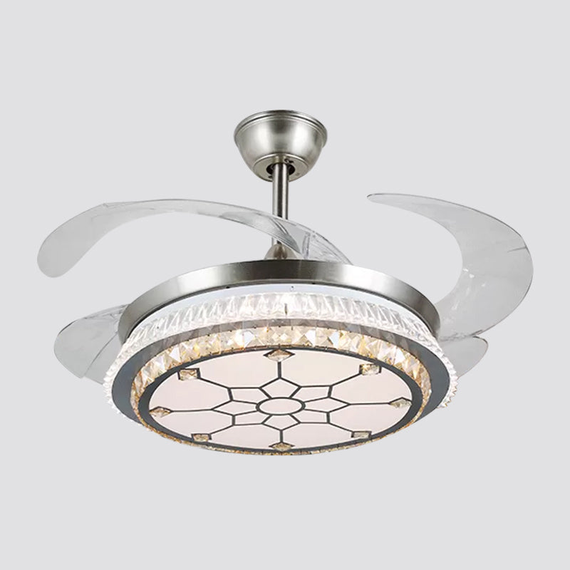 Silberschicht 4 Blades Halbflush Mount Modernismus LED Crystal Anhänger Lüfterleuchte, 19 "breit