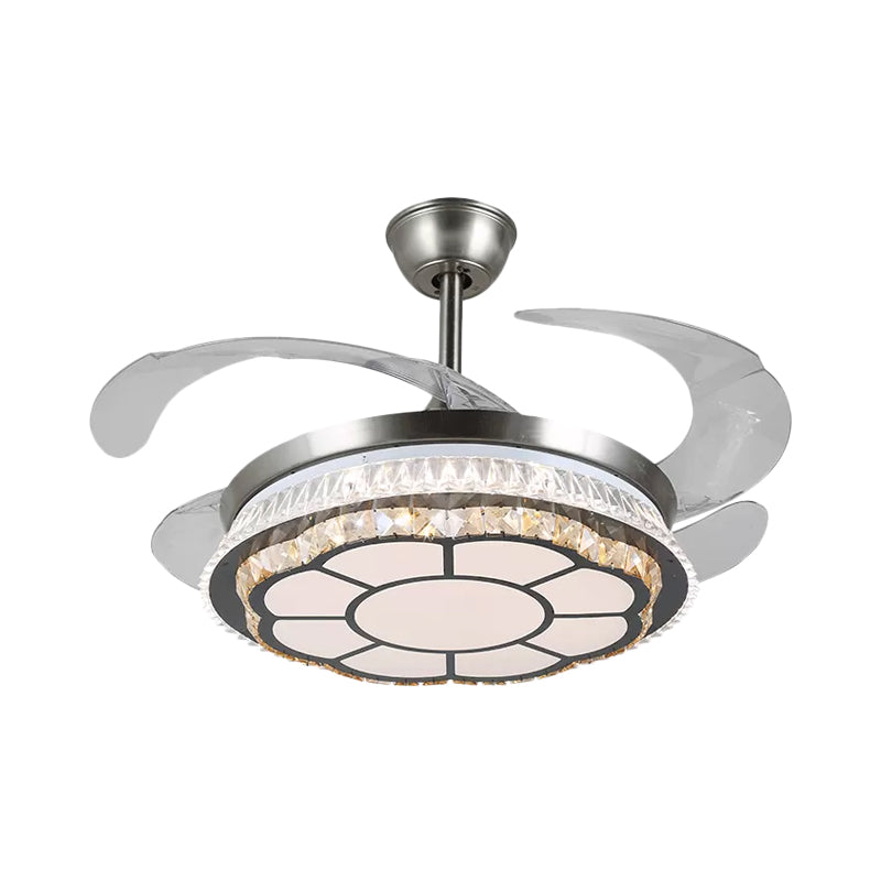 Silberschicht 4 Blades Halbflush Mount Modernismus LED Crystal Anhänger Lüfterleuchte, 19 "breit
