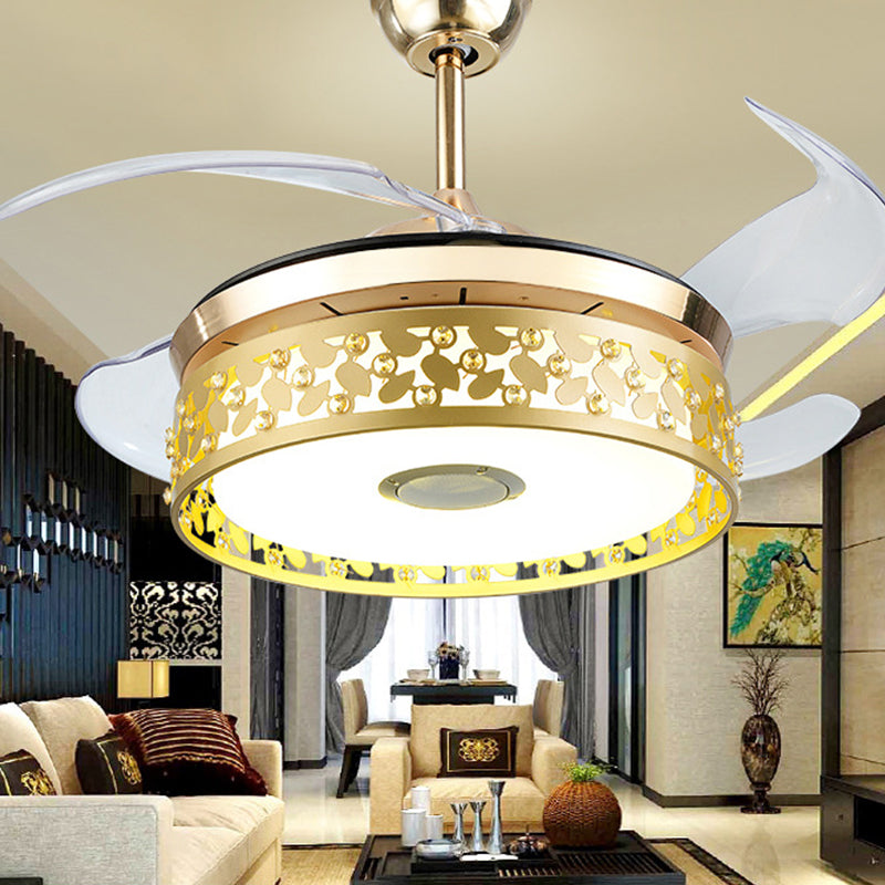 Hohlkreis kreisförmige Anhänger Lüfter Leichtes nordisches Metall 19 "breit LED Gold Semi Flush Lampe, 4 Klingen