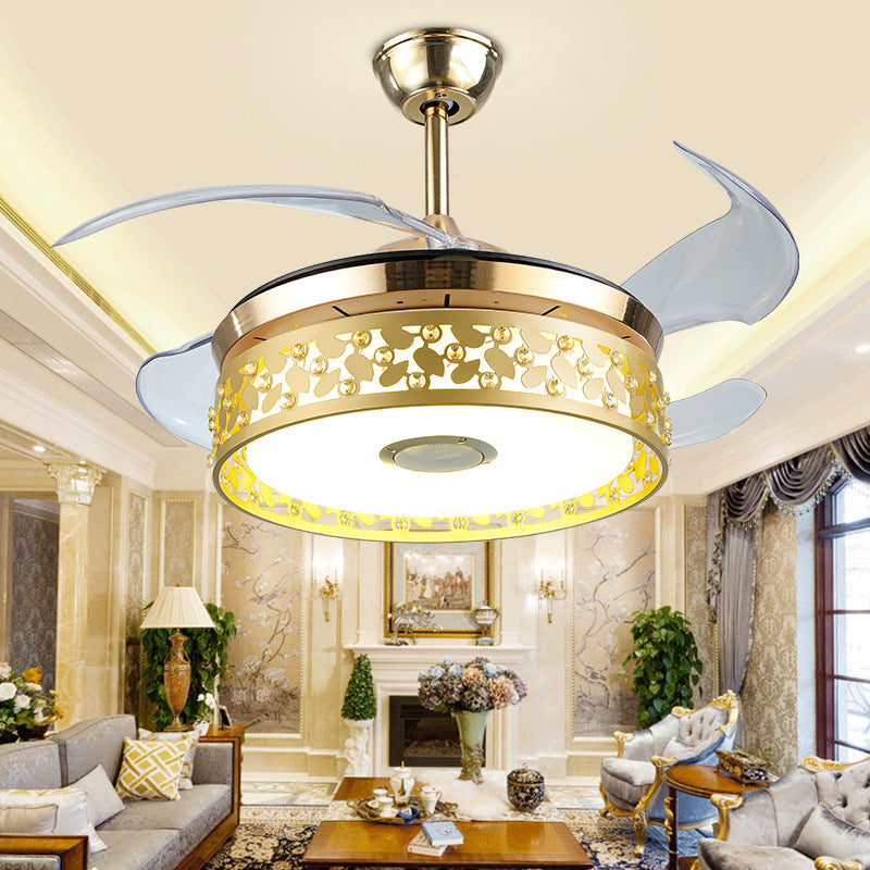 Hohlkreis kreisförmige Anhänger Lüfter Leichtes nordisches Metall 19 "breit LED Gold Semi Flush Lampe, 4 Klingen
