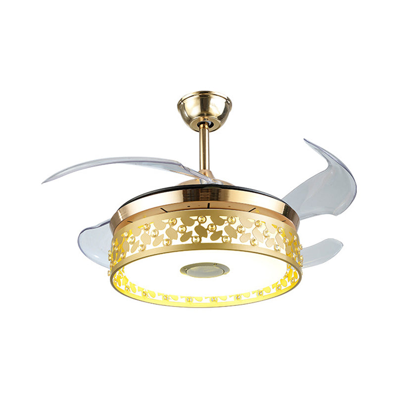 Hohlkreis kreisförmige Anhänger Lüfter Leichtes nordisches Metall 19 "breit LED Gold Semi Flush Lampe, 4 Klingen