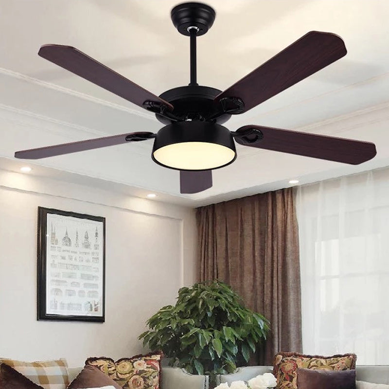 5 Blades Bowl Bedroom Semi Flush Mount Traditional Metallic LED Hanging Fan Lamp