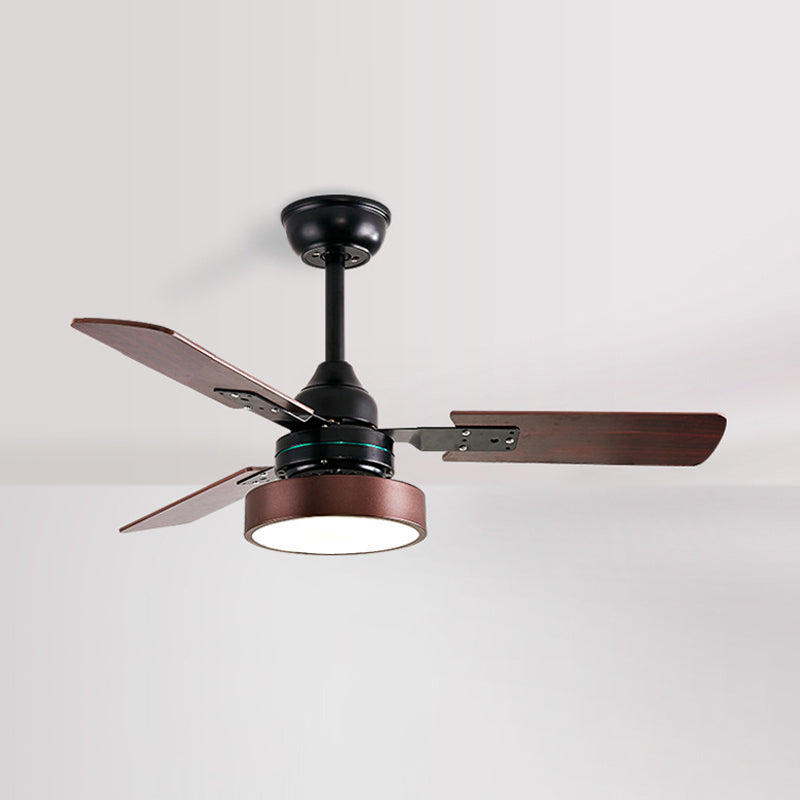 3 Blades LED Round Semi-Flush Ceiling Light Vintage Acrylic Pendant Fan Lamp for Bedroom