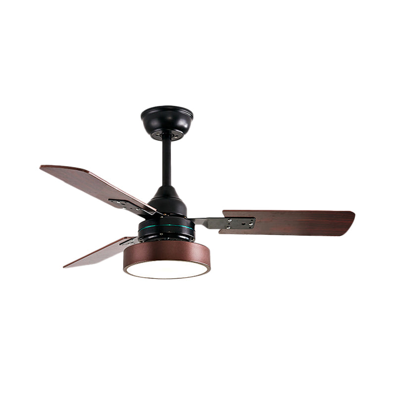 3 Blades LED Round Semi-Flush Ceiling Light Vintage Acrylic Pendant Fan Lamp for Bedroom