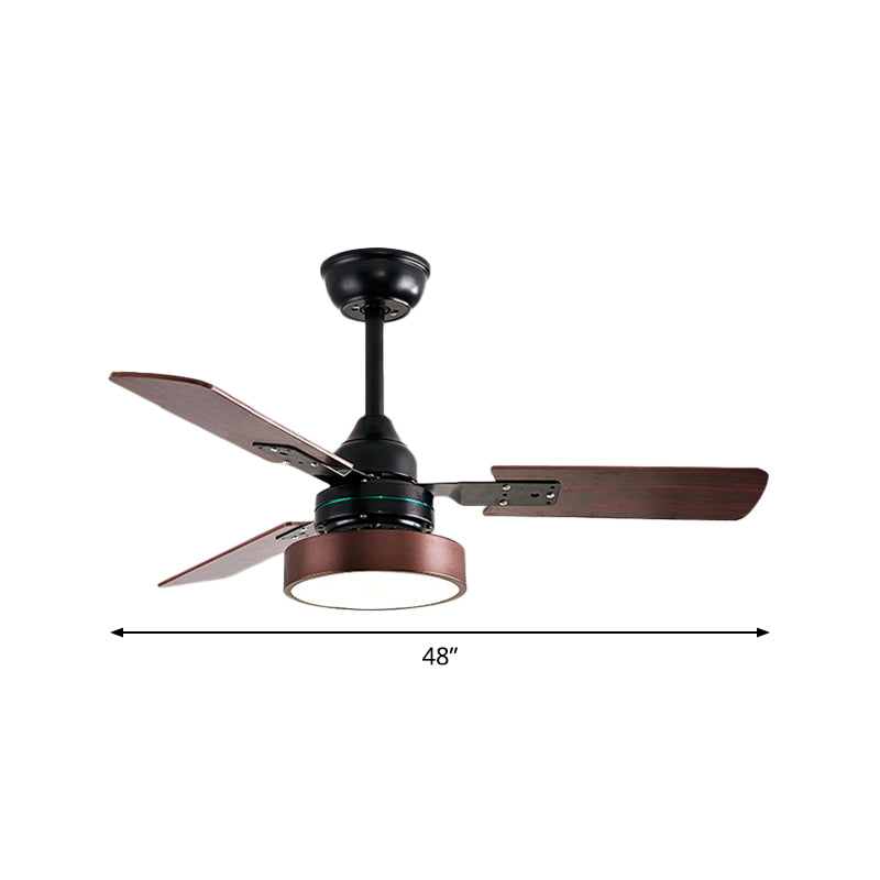 3 Blades LED Round Semi-Flush Ceiling Light Vintage Acrylic Pendant Fan Lamp for Bedroom