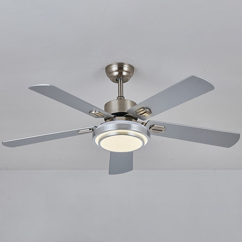 5-blade nikkelronde semi-mount verlichting klassieke metalen led slaapkamer hangventilatorlamp, 42 "breed