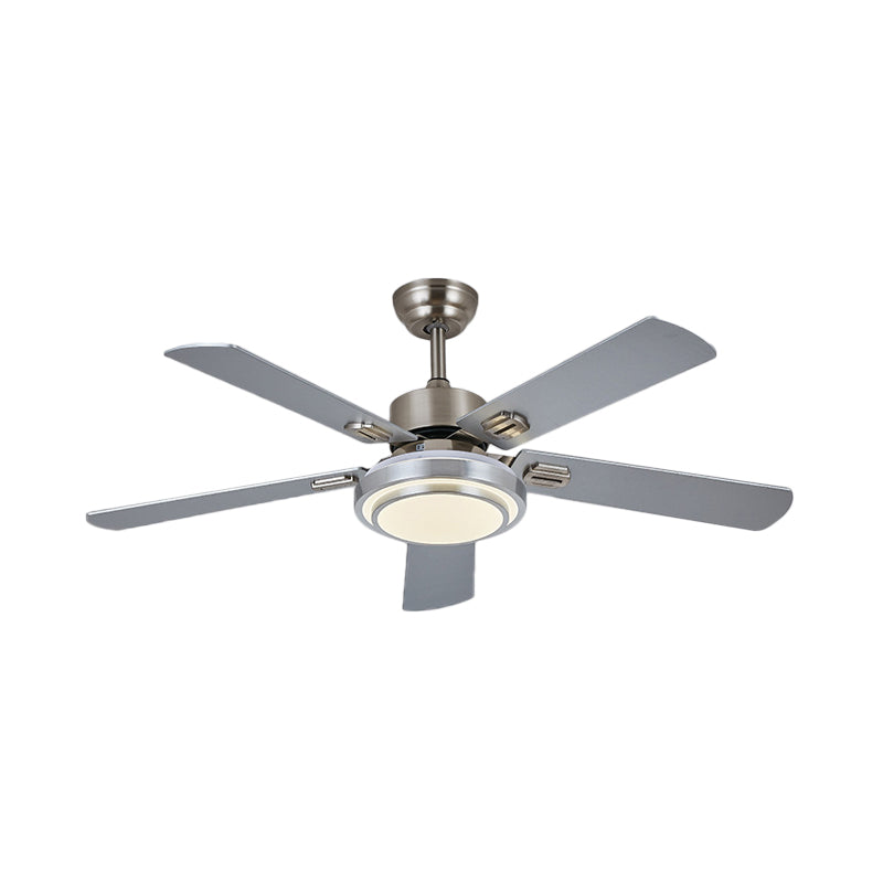 5-blade nikkelronde semi-mount verlichting klassieke metalen led slaapkamer hangventilatorlamp, 42 "breed