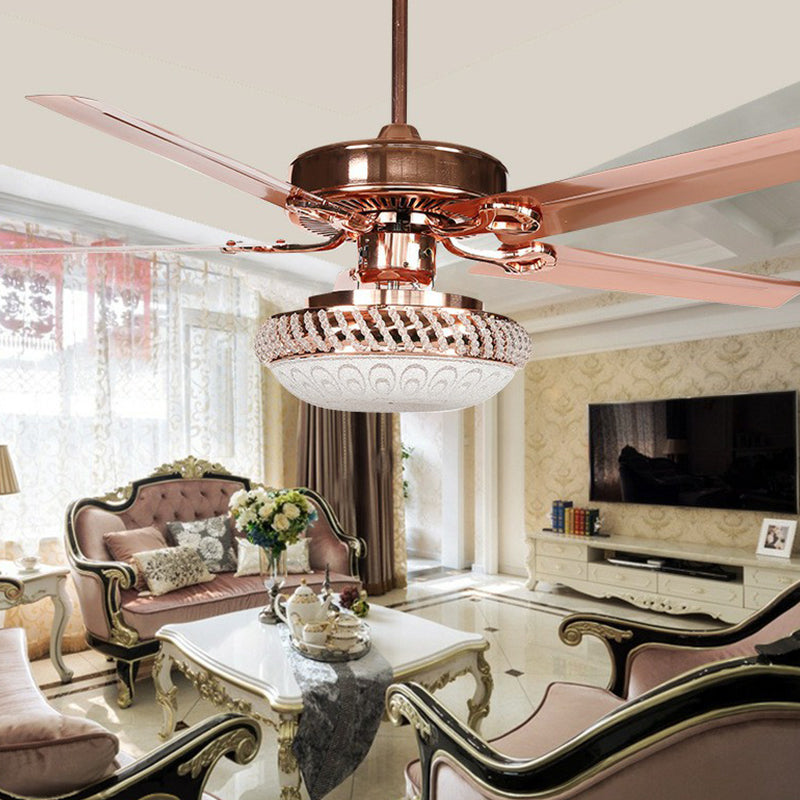 3 Heads Hanging Fan Lamp Vintage Living Room Semi-Flush Ceiling Light with Bowl Frosted Glass Shade