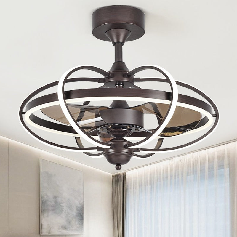 3-Blade-Metallgeometrie Halbflush Mount Modernismus 26 "breite LED-Braunen Deckenventilator Leuchte Leuchte