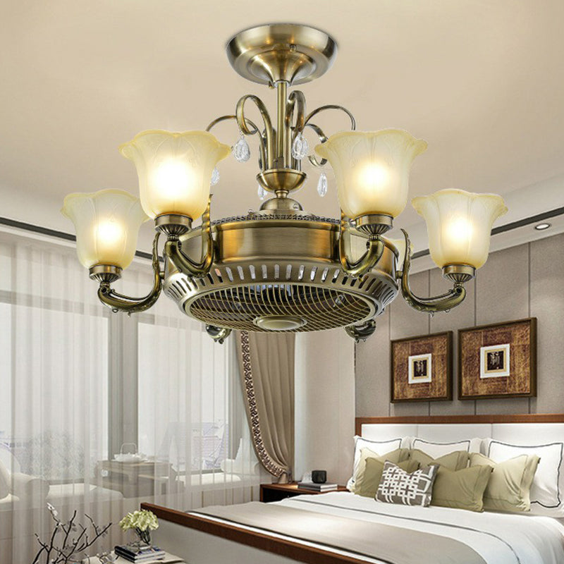 34 "brede vintage bloemen hanger ventilatorlamp mat glas