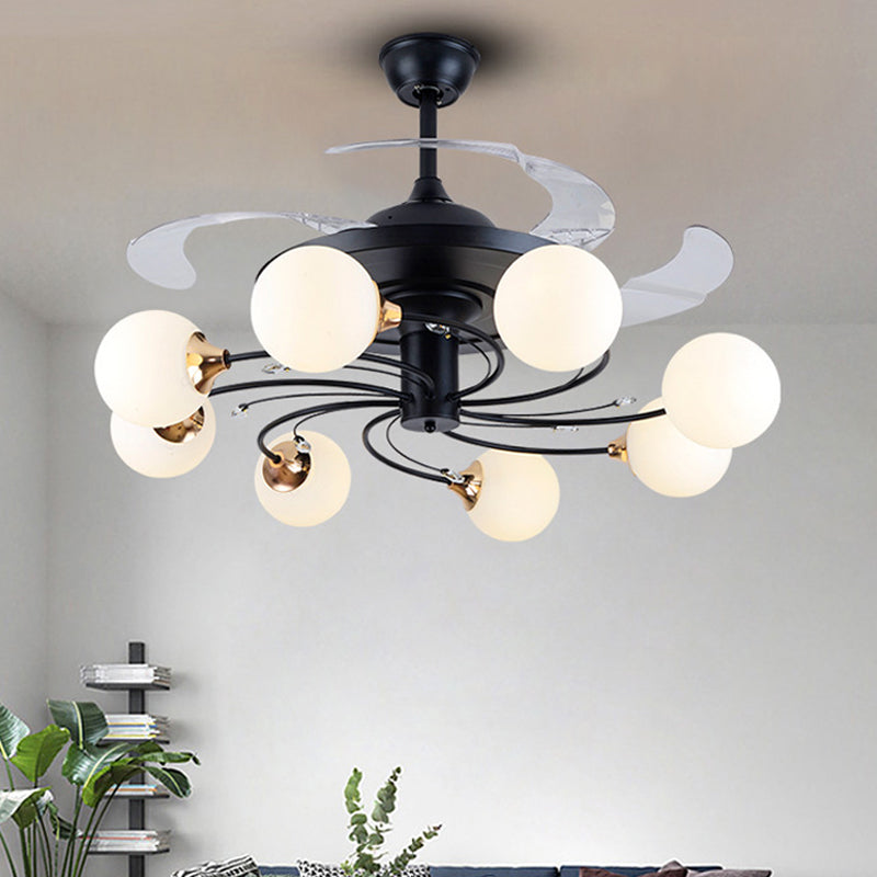 Global Semi Flush Minimalist White Glass 8 Lichter Wohnzimmer Hängende Leuchte Leuchte in schwarz, 42 "breit