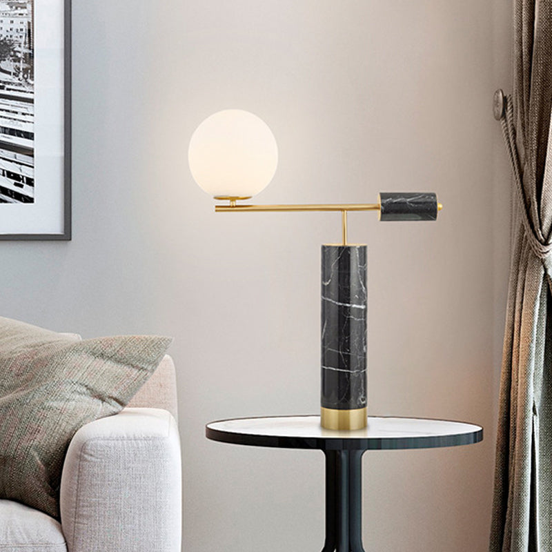 Mini Globe Opaline Glass Table Lampad Designer Black Nero Light With Marble Column