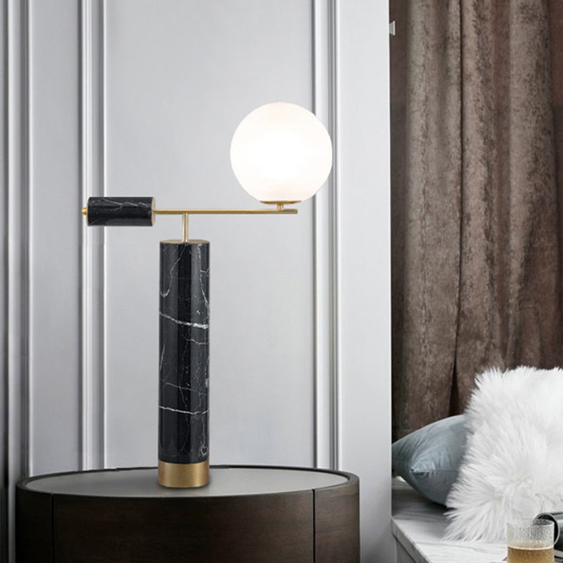 Mini Globe Opaline Glass Table Lampad Designer Black Nero Light With Marble Column