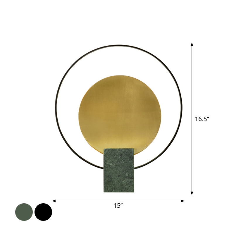 Designer Circular Nightstand Lamp Marble Single-Bulb Living Room Table Light in Black/Green and Brass