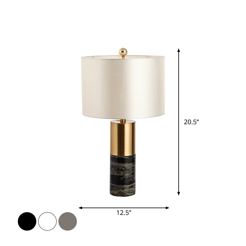 Lampada da notte con paralume dritto Lampada da tavolo moderna in tessuto a 1 testa Nero/Grigio/Bianco per camera da letto, 12,5"/15" W