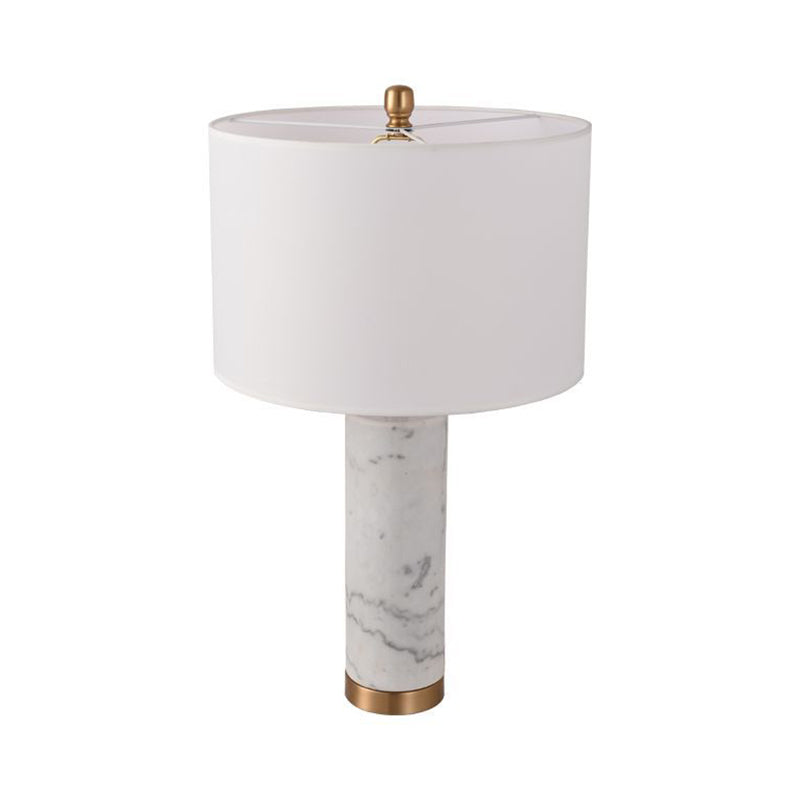 Lampada da tavolo minimalista a 1 luce in tessuto per soggiorno, con luce notturna e colonna in marmo in bianco/nero