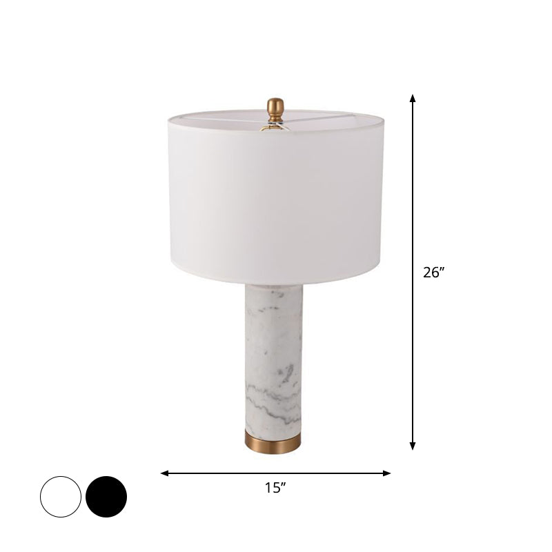 Lampada da tavolo minimalista a 1 luce in tessuto per soggiorno, con luce notturna e colonna in marmo in bianco/nero