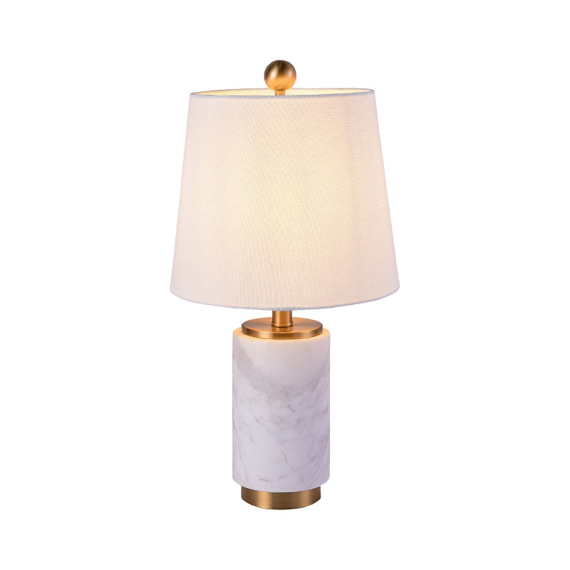 Tissu empire ombre lampe de nuit moderne 1 ampoule noire / gris / blanc table de table claire avec colonne en marbre