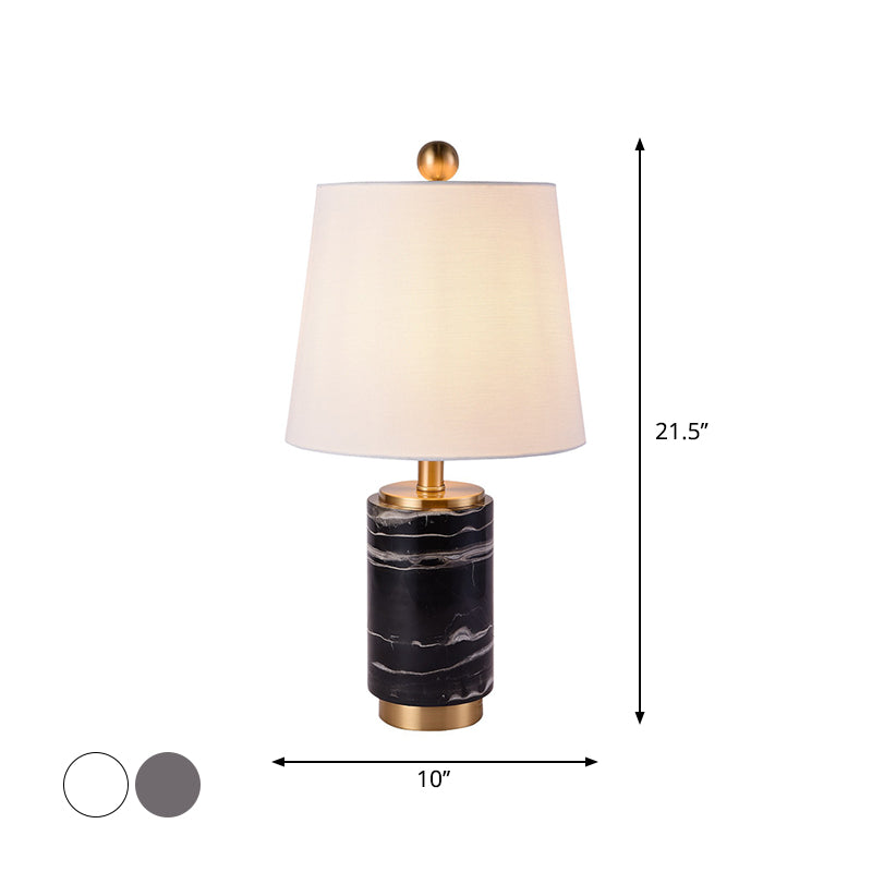 Tissu empire ombre lampe de nuit moderne 1 ampoule noire / gris / blanc table de table claire avec colonne en marbre