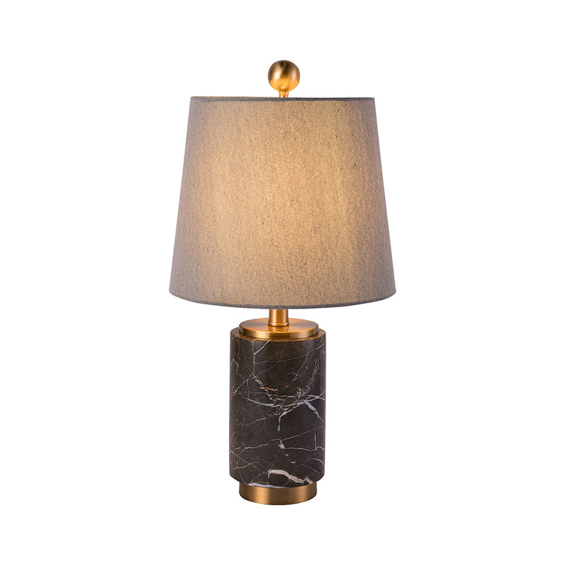Tissu empire ombre lampe de nuit moderne 1 ampoule noire / gris / blanc table de table claire avec colonne en marbre